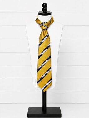 Merona Repp Stripe Silk Tie Yellow Navy White Preppy Ivy League Classic Mens